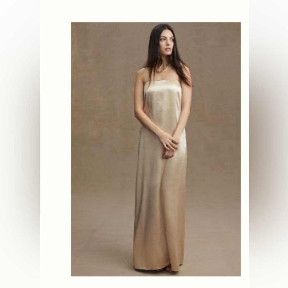 SACHIN & BABI STELLA STRAPLESS HAMMERED BACK-SLIT SATIN GOWN size 14
